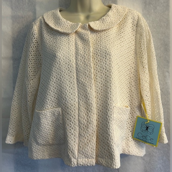 CeCe Cream Lace Jacket blazer with Collar Dillards exclusive  NWT Sz-L. K7 - Picture 2 of 10